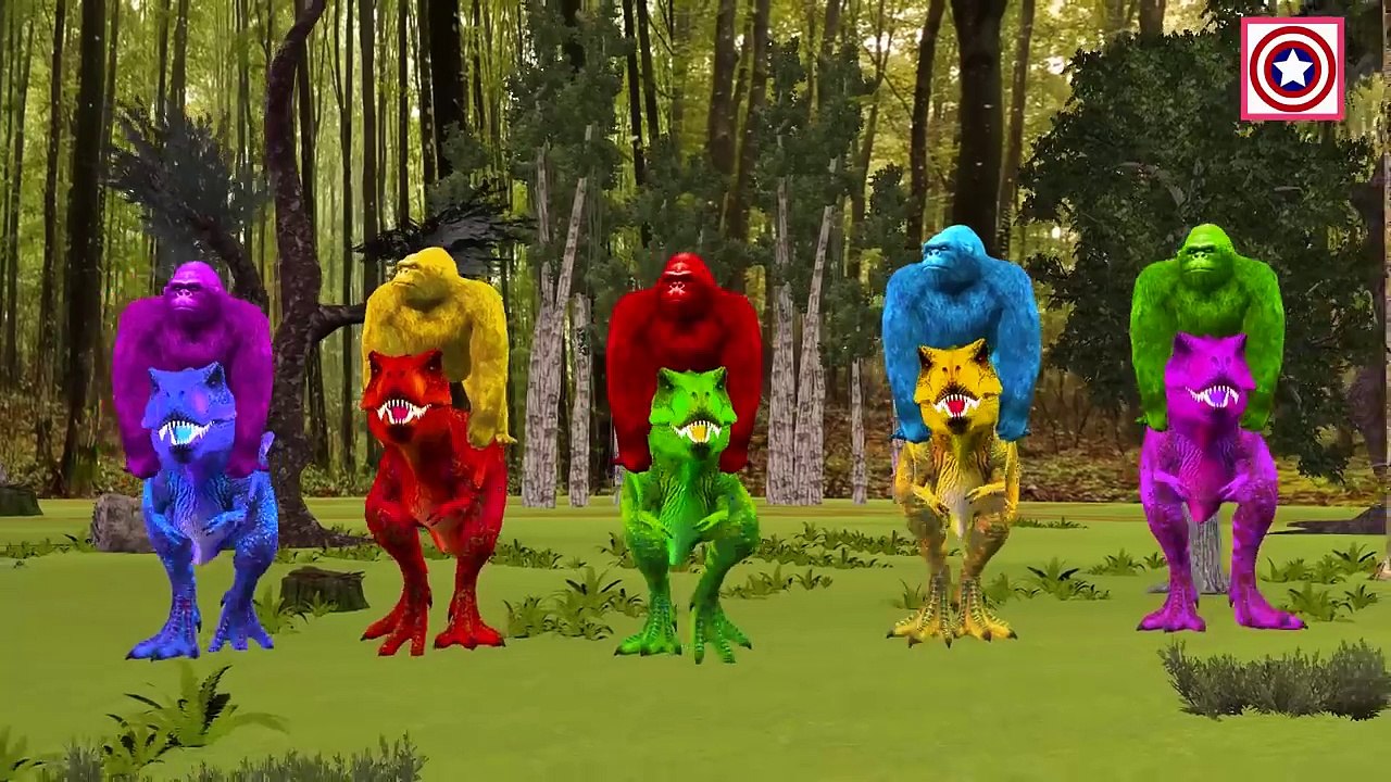 Цвет Горилла против цвета динозавры палец | 3D динозавр короткие фильмы семья | Горилла палец