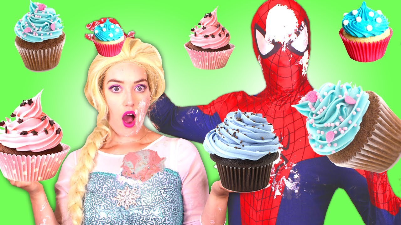 Spiderman vs Frozen Elsa Cupcake Battle! w_ Pink Spidergirl Mermaid, Maleficent, Anna & Elsa Toys -)