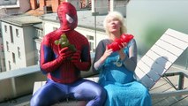 SPIDERMAN & FROZEN ELSA - Giant GUMMY BEAR w/ Joker - Giant Candy - Superhero Fun in Real Life