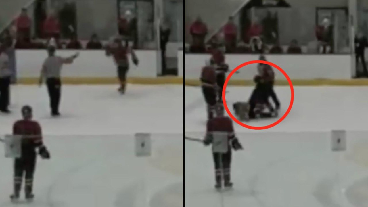 Hockey Player ATTACKS Ref with Cheap Shot After Leaving Penalty Box