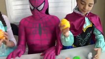 Розовый Человек-паук против Т-Рекс сюрприз яйца Человек-паук замороженные Эльза и Анна против Джокера супергероя в