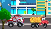 The FireTruck Meets Police Car Chase Service Vehicles Cartoons for children 2D Cars & Truck Stories