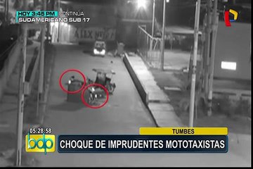 Tumbes: registran choque de imprudentes mototaxistas