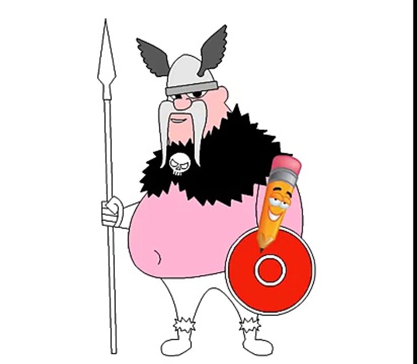 Coloring Viking warrior holding spear and shield