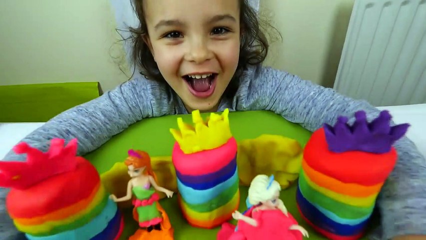 DIY Play Doh Rainbow Frozen Castle for Disney Princesses Elsa and  Anna Doll toys-N3Aq