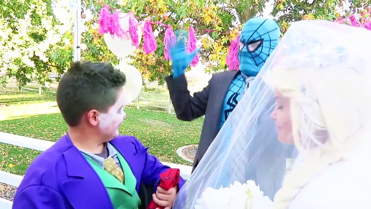 Spiderman Saves Elsa on Wedding Day vs Joker! Anna, Maleficent, Wonder Woman, Blue Spiderm