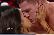 John Cena and AJ Lee kiss after Cenas victory over Dolph Ziggler Raw