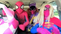 Superheroes Carpool Dancing In A Car w/ Spiderman, Joker, Batgirl, Batman, Venom, Power Ra
