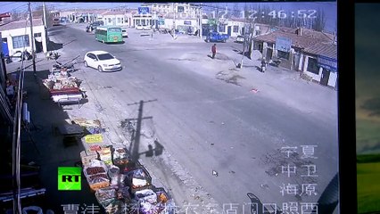 Truck loses control & plows into roadside houses in China
