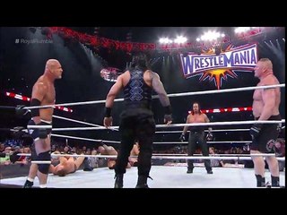 Télécharger la video: OMG Brock Lesnar vs Goldberg vs Undertaker vs Roman Reigns - Royal Rumble 2017 full fight Must Watch