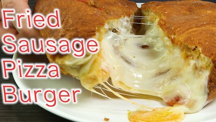 Fried sausage pizza burger