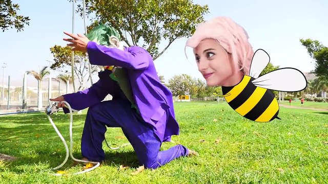 Frozen Elsa EVIL Ice Cream ATTACK w Spiderman crazy BEE Maleficent Joker Superheroes in Re