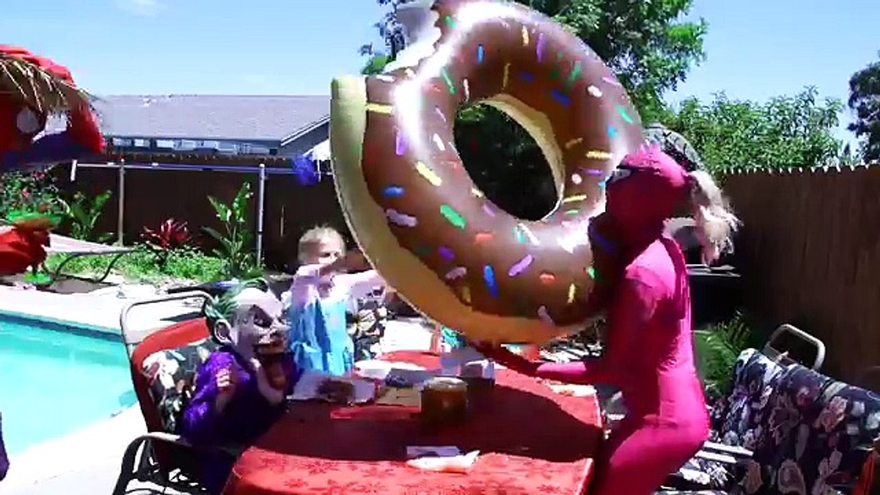 Giant Gummy Joker Tongue vs Disney Princesses in a bouncehouse Prank! Rapunzel and Frozen