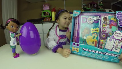 BIG SURPRISE EGG CUTE DOC MCSTUFFINS Surprise Toys + Big Book of Boo Boos Coloring Book & Kinder Egg