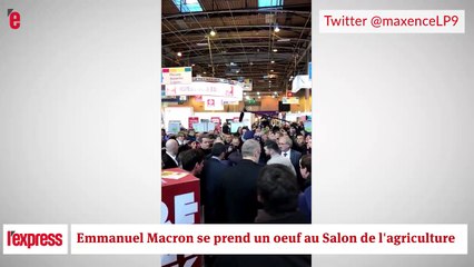 Emmanuel Macron reçoit un oeuf au Salon de l'agriculture