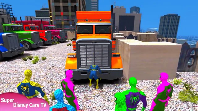 Человек-паук цвета и братья-паук эпические цвета партии грузовиков и детские супергерой стишки для детей