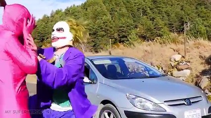 SpiderGirl Saved by Spiderman vs Joker - Pink Spidergirl Kidnapped in Car - Fun Superhero