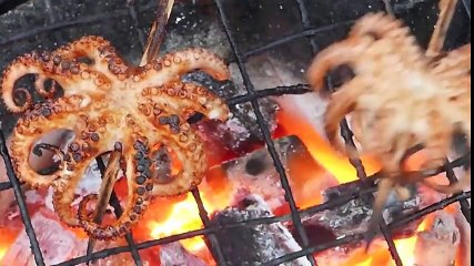 Cambodia Street Food   BABY OCTOPUS and SQUID BBQ Street Food Worldwide