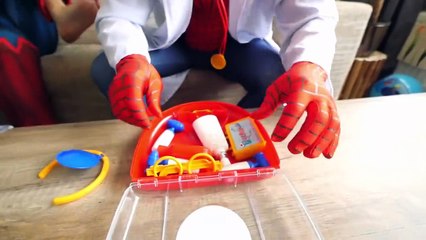 Spiderman Stomach Pain! w_ Black Spiderman Doctor Frozen Elsa Joker Superheroes Fun Movie