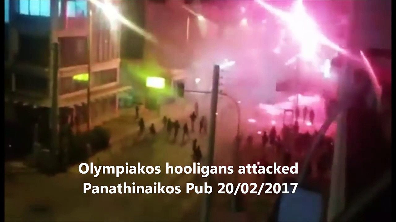 Olympiakos hooligans attacked Panathinaikos Pub with Molotov cocktail