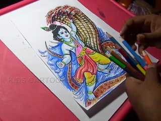 How to Draw Lord Krishna Kills Snake Drawing