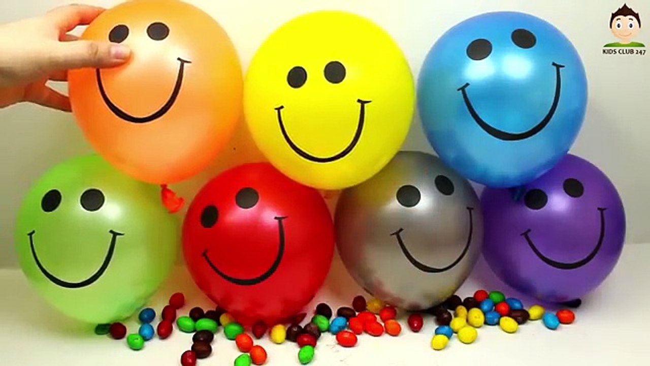 6 MM Balloons Compilation - Six Funny Faces Candy Balloon Finger songs - Learning colours