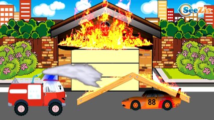 Carros de Carreras y Camión de Bomberos - Dibujo animado de Coches - Caricaturas de Carros