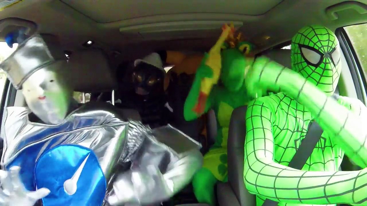SUPERHERO CAR DANCE The Amazing Green Spiderman Vs The Robot And The Human Fly And Frog