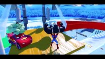 The Amazing Spiderman rides Snow Bikes & Hulk Venom have Fun in Toboggan race Disney Cars