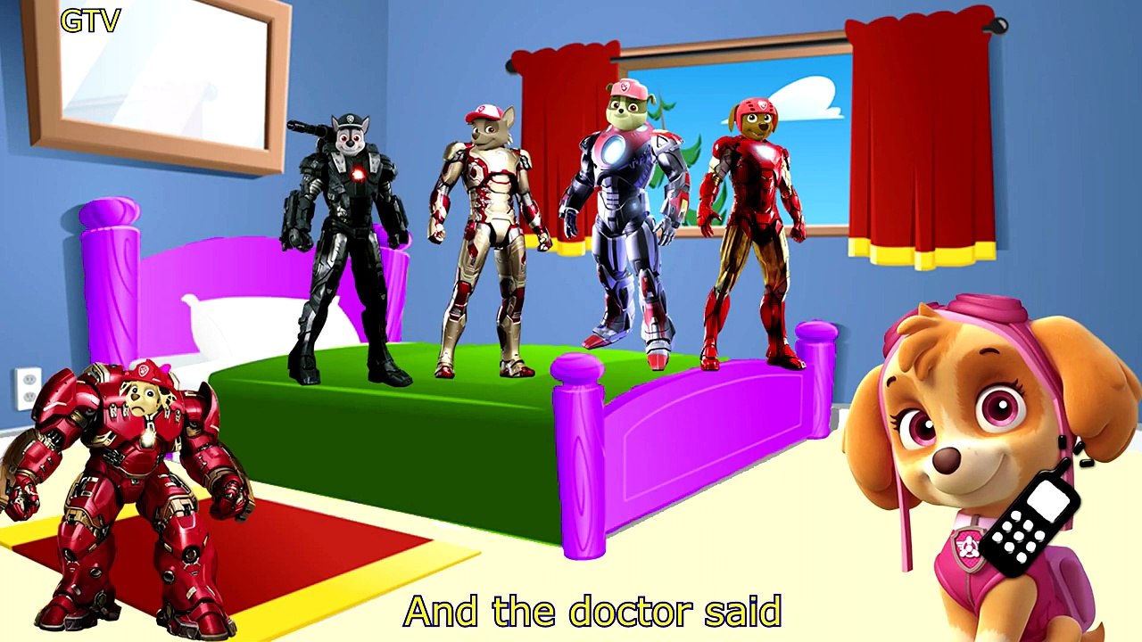 Five Little Paw Patrol Iron Man Jumping on the Bed | 5 Little Monkeys Jumping On The Bed