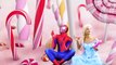 Spiderman vs Candy land w Frozen Elsa Magic wardrobe & Superman in Real Life Superheroes n