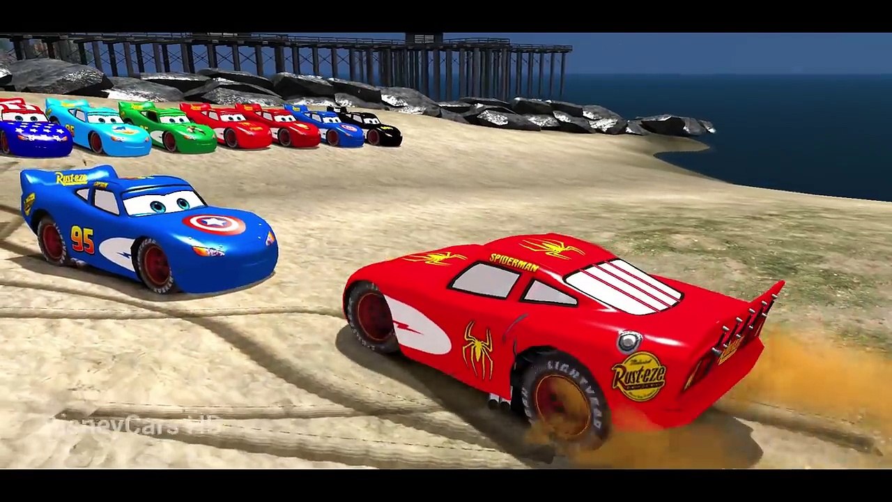 SPIDERMAN ELSA de dibujos animados PARA los NIÑOS a Cumplir Rayo McQueen Disney Cars en la Playa