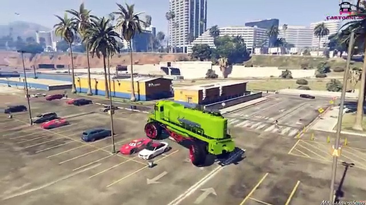 SPIDERMAN Cartoon Train for Kids & LIGHTNING McQueen Monster Truck Nursery Rhymes Children