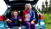 Spiderman & Frozen Elsa ARRESTED IN A POLICE CAR!! Pink Spidergirl Superhero Fun in Real L