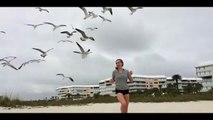 Attaque de mouettes sur la plage... Pauvre fille