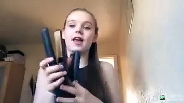 Girl reacts when she burns her ear with hair straightener Hair tutorial gone wrong - YouTube