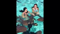 Ces deux filles nagent entourées de requins