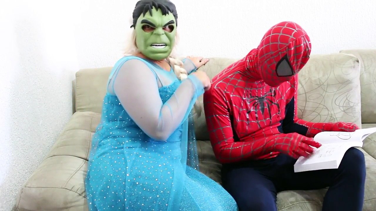 Spiderman Nightmare with Elsa Frozen Hulk Superheroes Movie Fun in Real Life