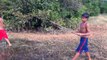 Two Boys Catch Fish in Jungle Using Cambodia Traditional Fishing Tools (Bong Kai)
