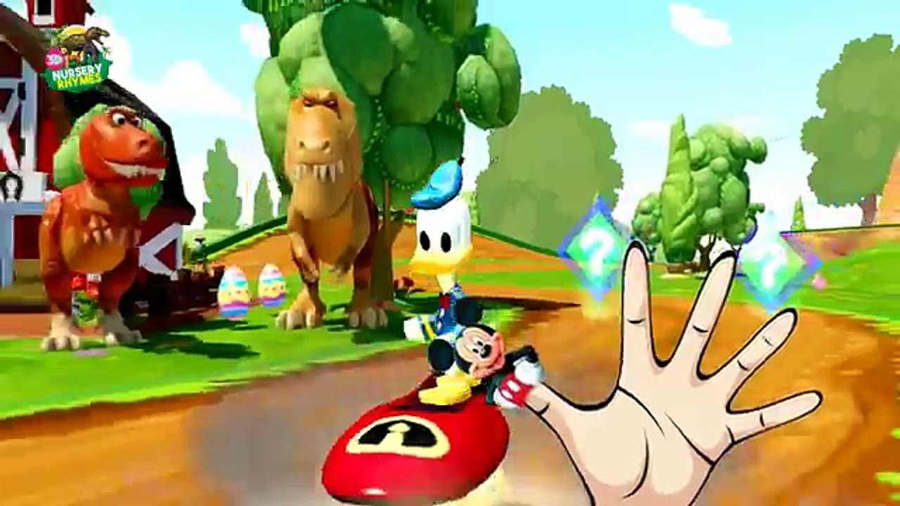 GIANT DINOSAUR FUNNY Jumps on BED! w/ Mickey & Donald Duck + Minnie Mouse + HULK + Songs f