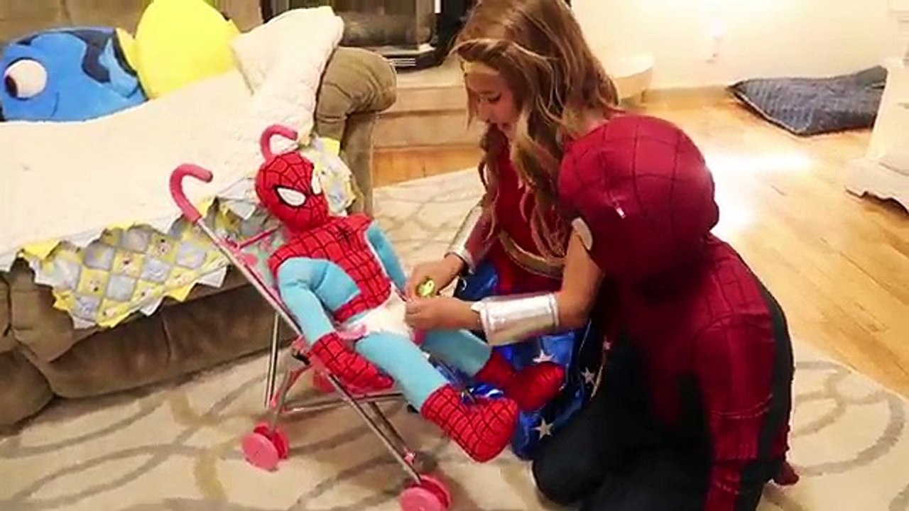 Spiderman vs Frozen Elsa + Bad BABY JOKER Kidnapped by Maleficent vs Superman, Spidergirl