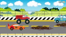 El Coche de Policía es Azul y Carros de Carreras - Carritos Para Niños - Dibujo animado de coches