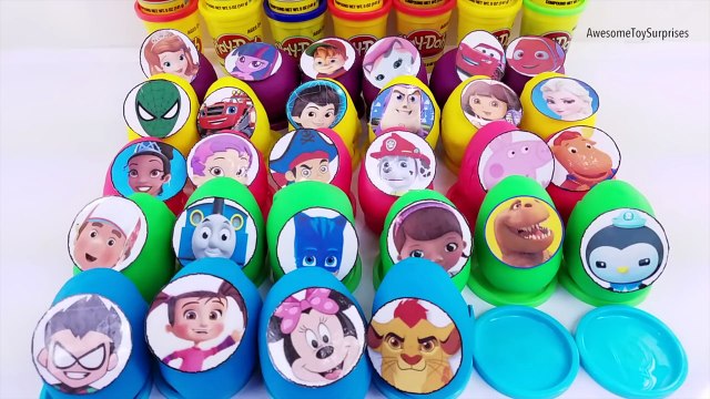 Huge 30 Play Doh Eggs Surprises Nick Jr. Paw Patrol Bubble Guppies Disney Jr. PJ Masks Mic