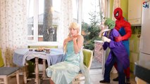 Spiderman & Frozen Elsa vs Poison Ivy! w/ Pink Spidergirl Mermaid, Maleficent Joker Superm