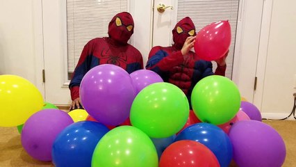 Learn Colors Spiderman Balloon show - Great Five Balloons Finger Family Nursery Songs vide