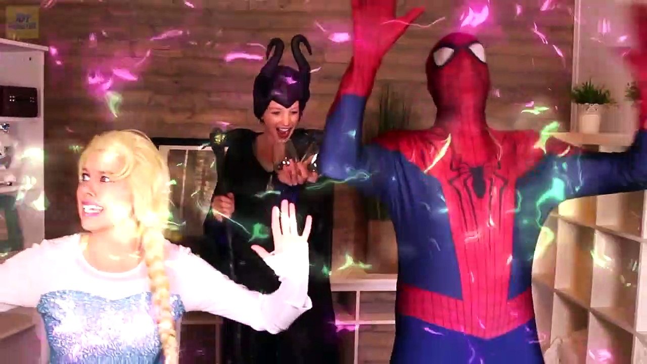 Frozen Elsa & Spiderman TRAPPED BY MALEFICENT! w_ Joker Anna Rapunzel C