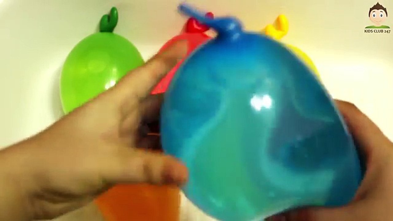5 Wet Colours Face Balloons - Learn colors water balloon Finger Family nursery rhymes comp