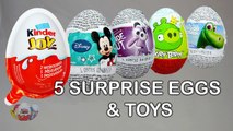 5 Surprise Eggs Unboxing !! Kinder Joy Disney Mickey Mouse Inside Out Angry Birds Good Dinosaurus