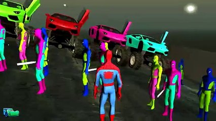 COLORES BUS CAMIÓN en Spiderman Coches de dibujos animados con canciones infantiles Niños Canciones