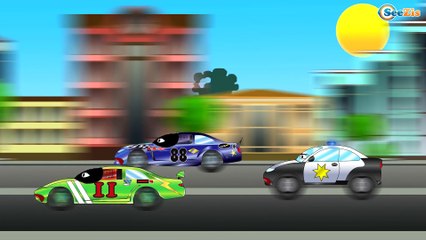 Coche de Policía y Carros de Carreras - Vídeos para niños - Carritos Para Niños